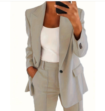 Ins Button Casual Suit Fashion Long-sleeved Lapel Blazer Jacket And Slim-fit Pocket Trousers | Koalakits36