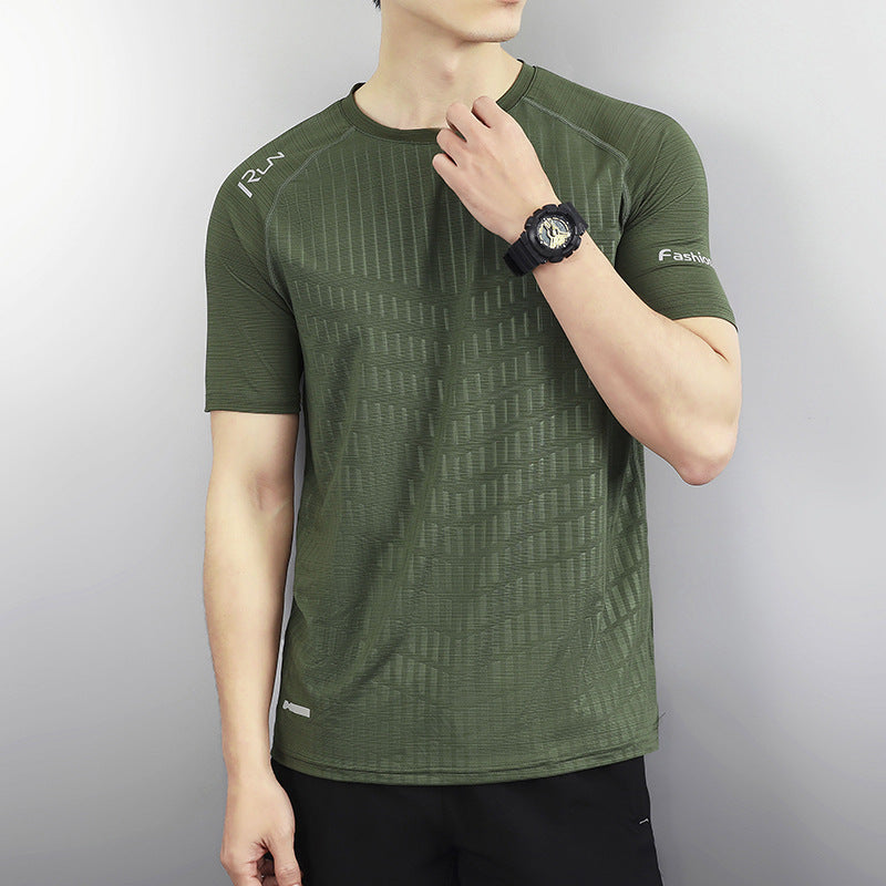 Summer Thin Breathable Men's Ice Silk Quick-drying T-shirt Sports Casual Round Neck Oversized Men's Wear T-shir