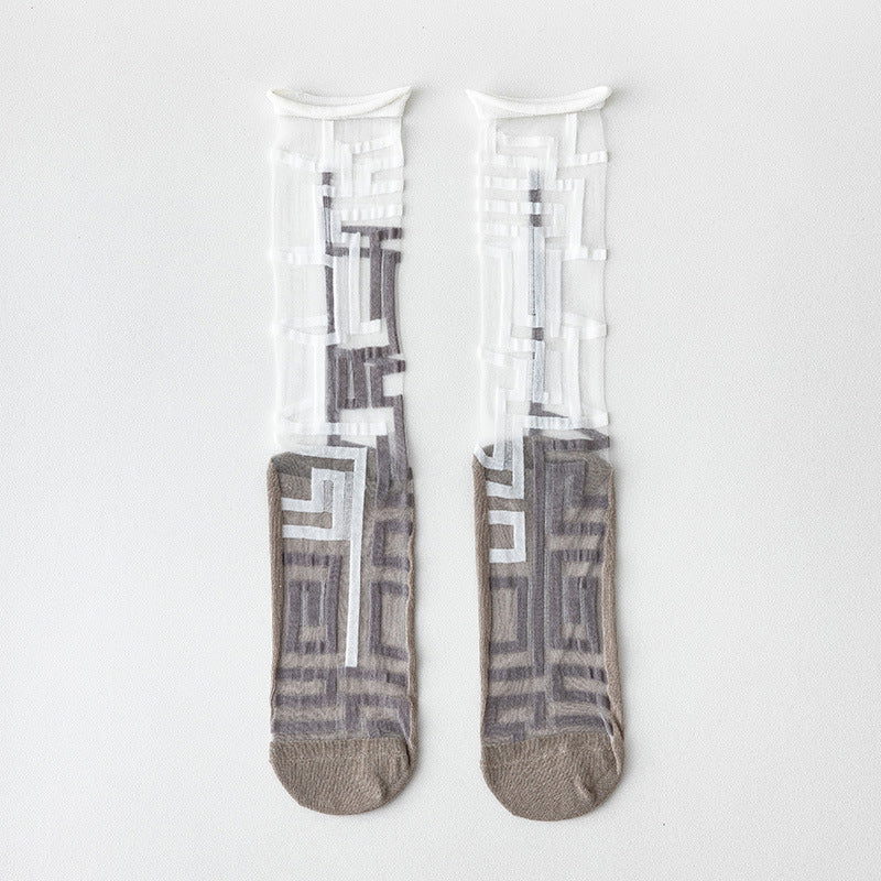 Women's Glass-Knit Ruffle Ankle Socks – Sheer Asymmetrical Frill Socks for Chic Fashion & Everyday Wear