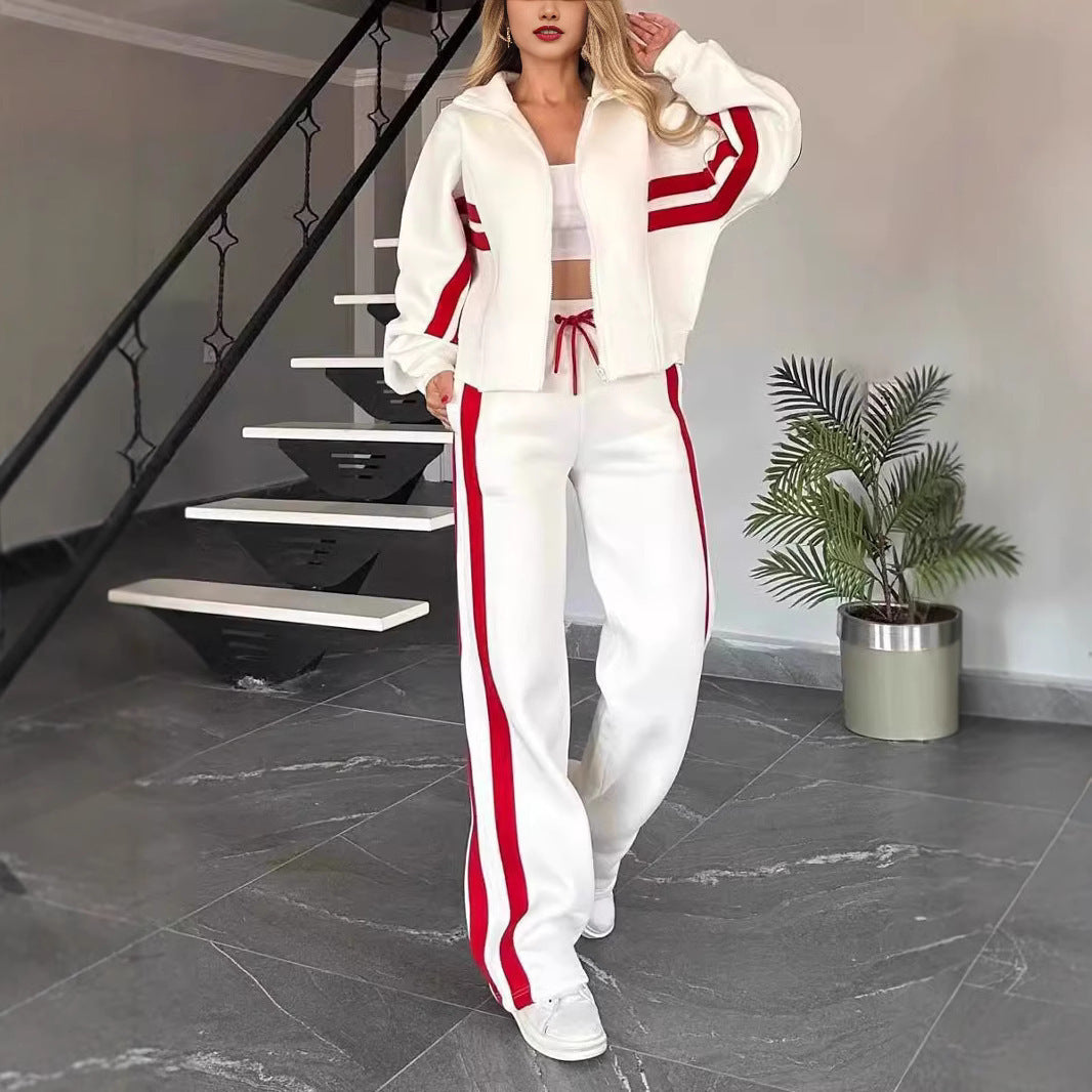 Fashion Two-piece White Sports Suit Loose Shirt Casual Pants Sets Sportswear Clothes Tracksuit Women Outfits