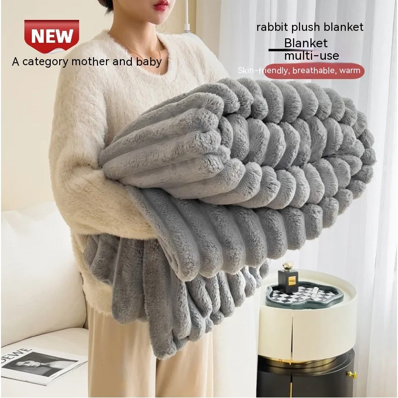 Soft Wind Bubble Velvet Blanket Warm Solid Rabbit Fur Double-sided Thickening Cover Throw Koalakits36