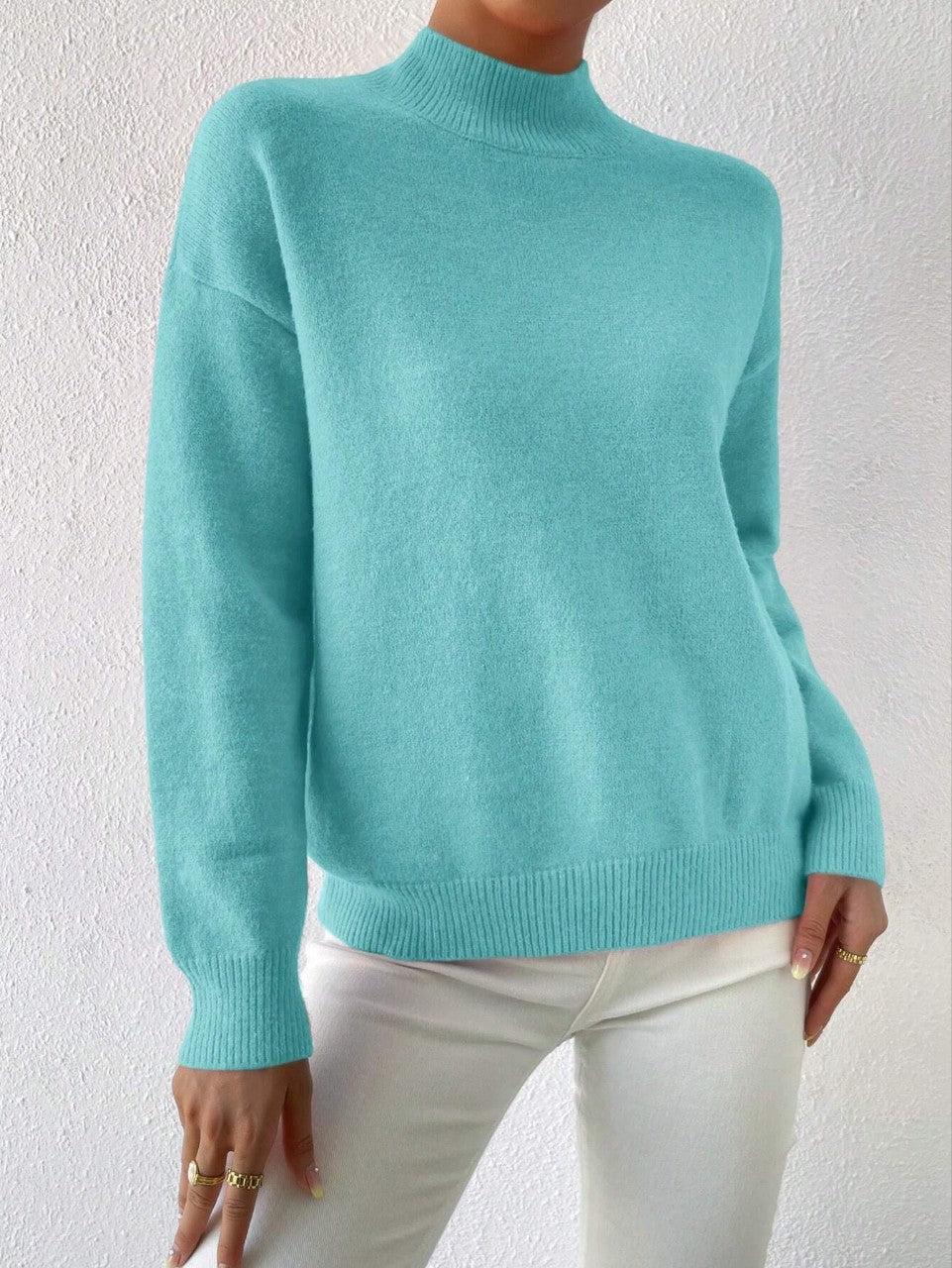 Women's Pullover Sweater Casual Solid Color Mid-high Neck Long-sleeved Knitted Tops koalakits36