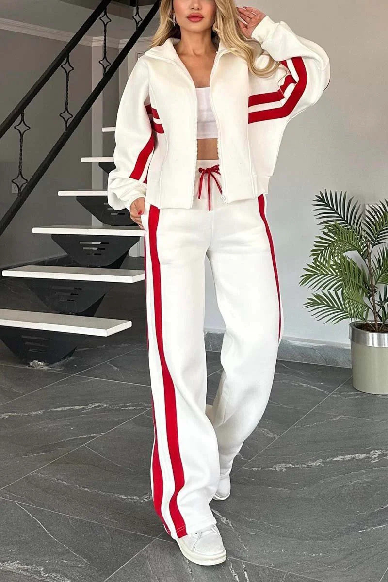 Fashion Two-piece White Sports Suit Loose Shirt Casual Pants Sets Sportswear Clothes Tracksuit Women Outfits