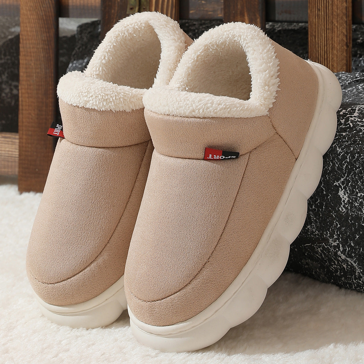 Winter Plush Cotton Shoes Women Men Warm Suede House Shoes For Parents Solid Color Thick-soled