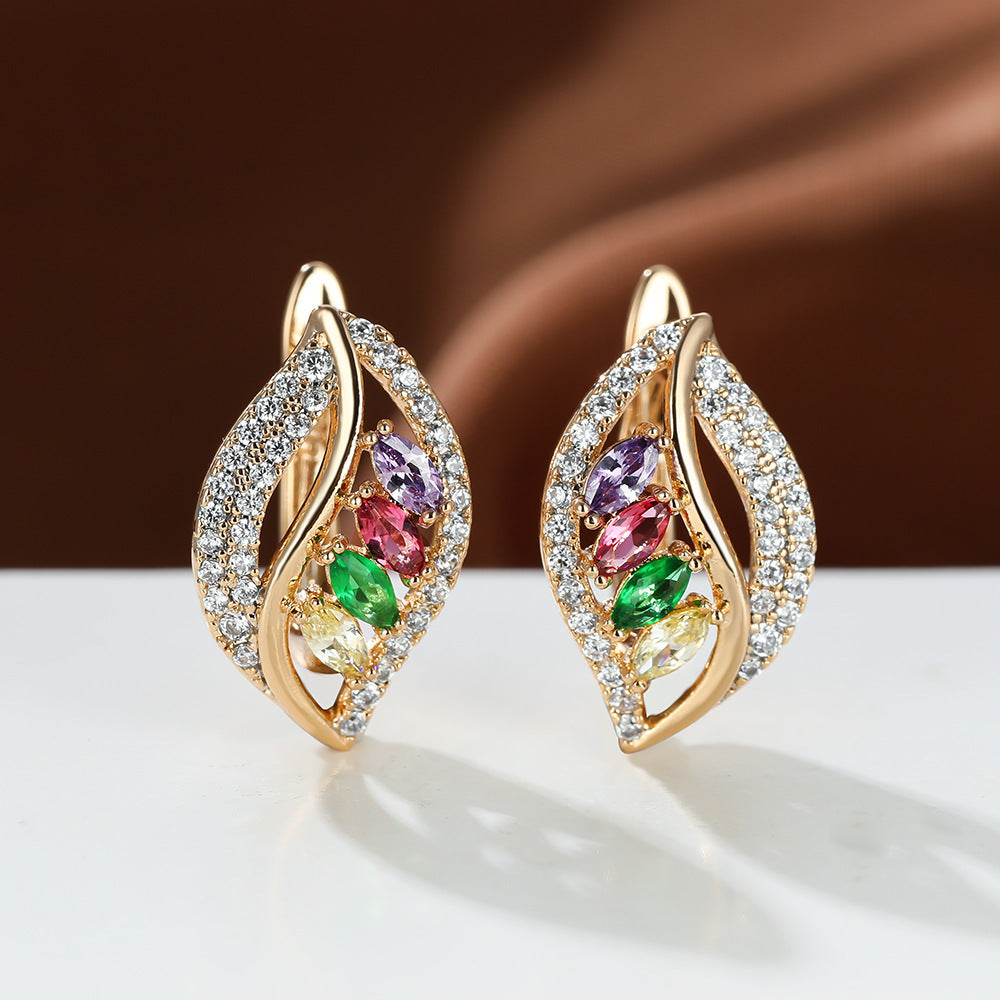 Leaf-shaped Rhinestones Earrings Fashion Unique Zircon-encrusted Stud Earrings | Koalakits36