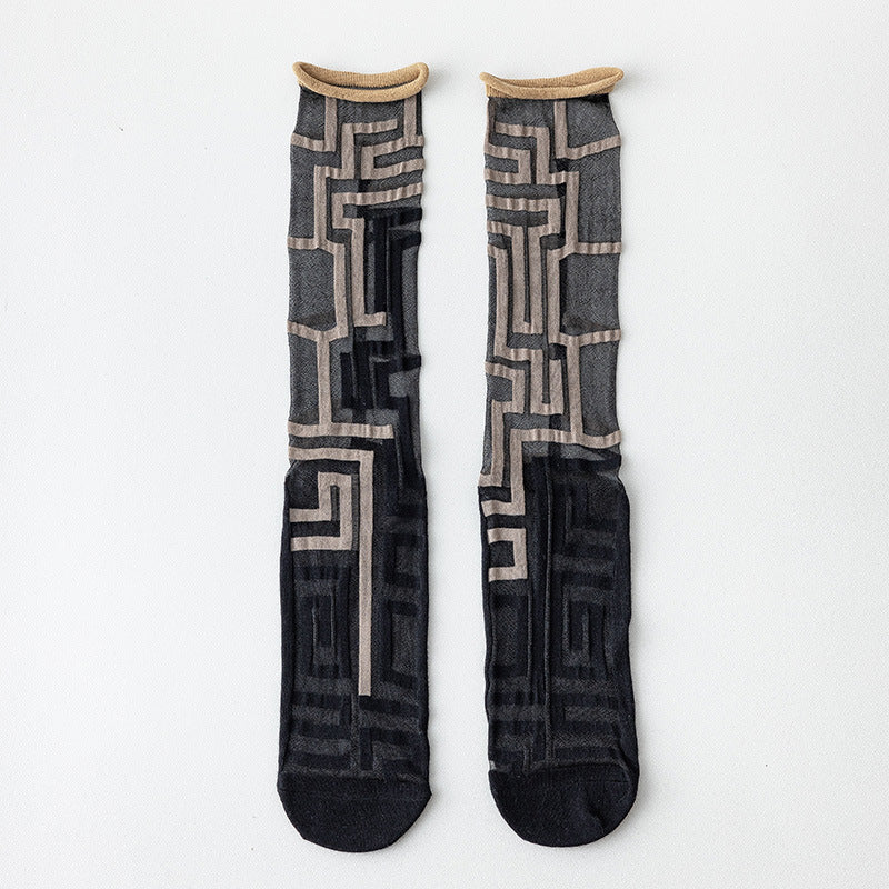 Women's Glass-Knit Ruffle Ankle Socks – Sheer Asymmetrical Frill Socks for Chic Fashion & Everyday Wear