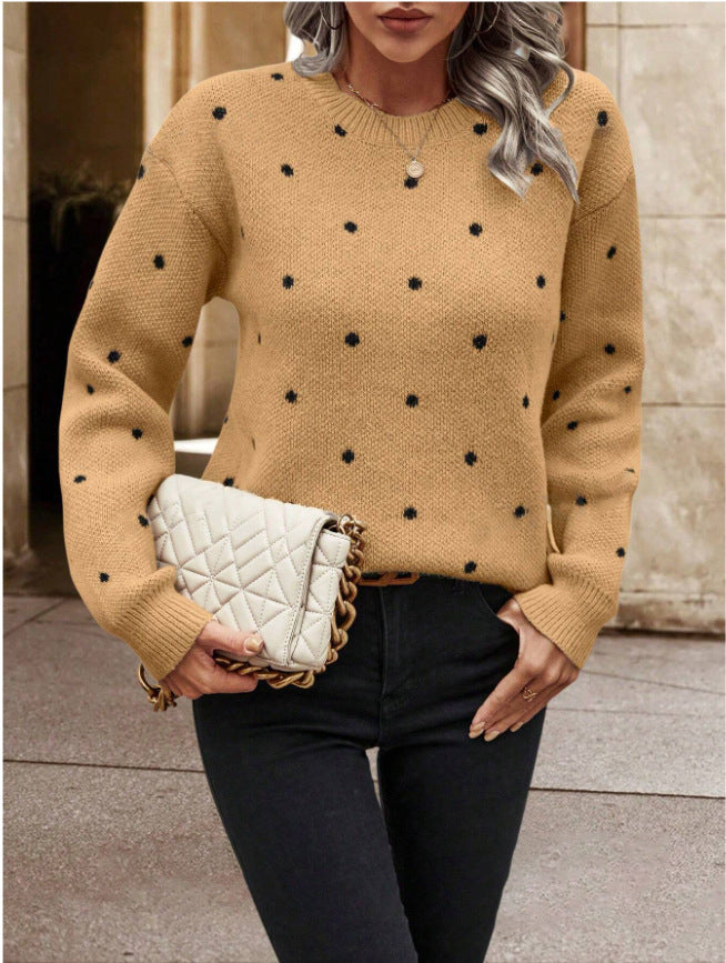 Fashion Polka Dot Print Pullover Sweater Casual Long-sleeved Knitted Tops Koalakits36