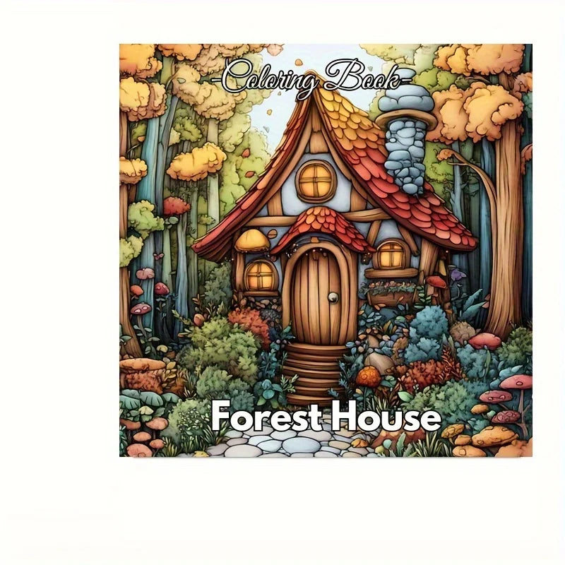 Forest House Coloring Book Coloring Book For Adult Stress Reduction Colouring Book Valentine's Day Gifting, Birthday Party Gift, Drawing Supplies