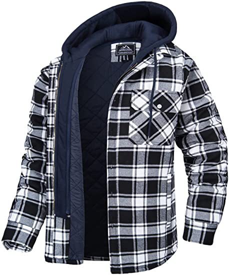 Men's Plaid Hooded Coat Winter Warm Button Zip-up Jacket Fashion Casual Thick Padded Long Sleeves Outerwear Clothing Koalakits36