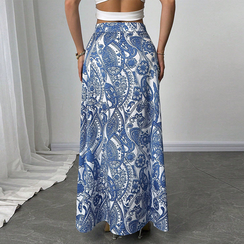 Women's Versatile And Elegant A-line Printed Slit Skirt Koalakits36