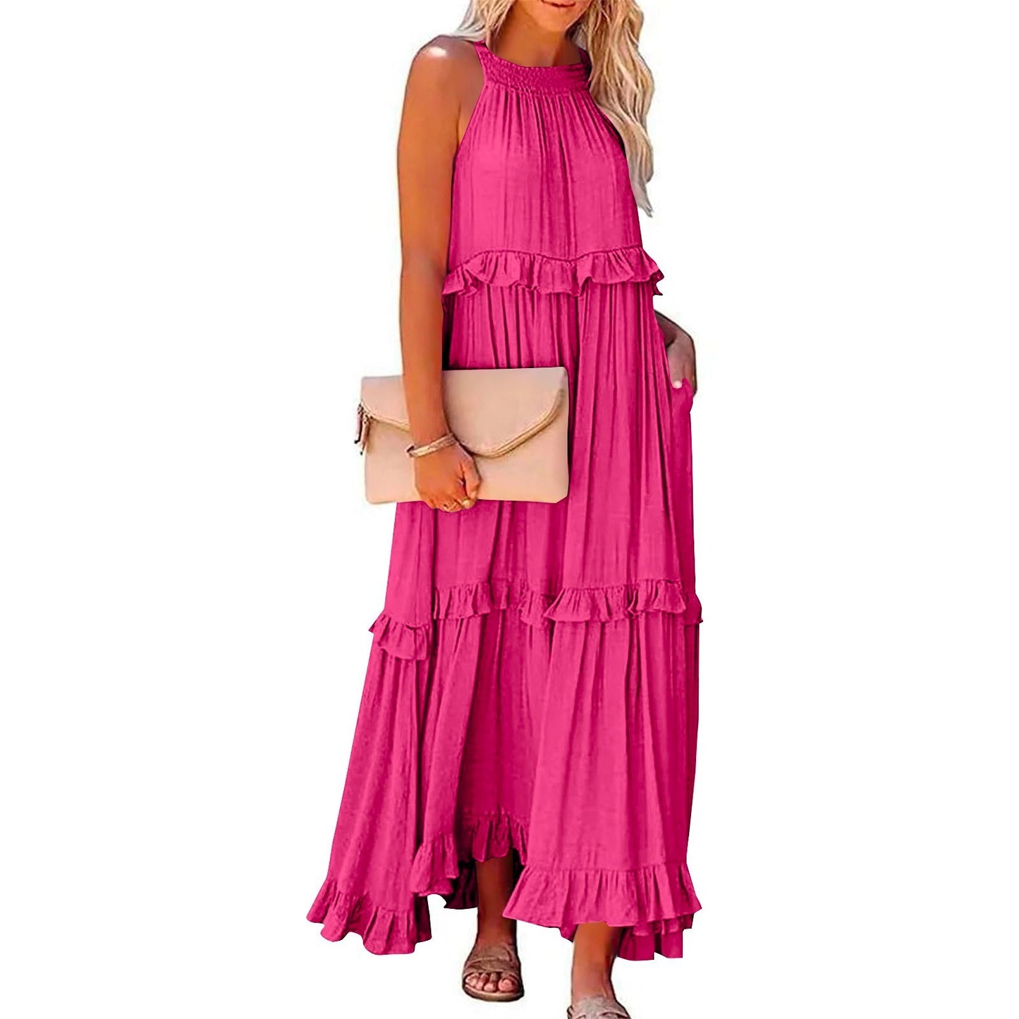 Summer Vacation Style Halter Neck Long Dresses Women Fashion Backless | Koalakits36