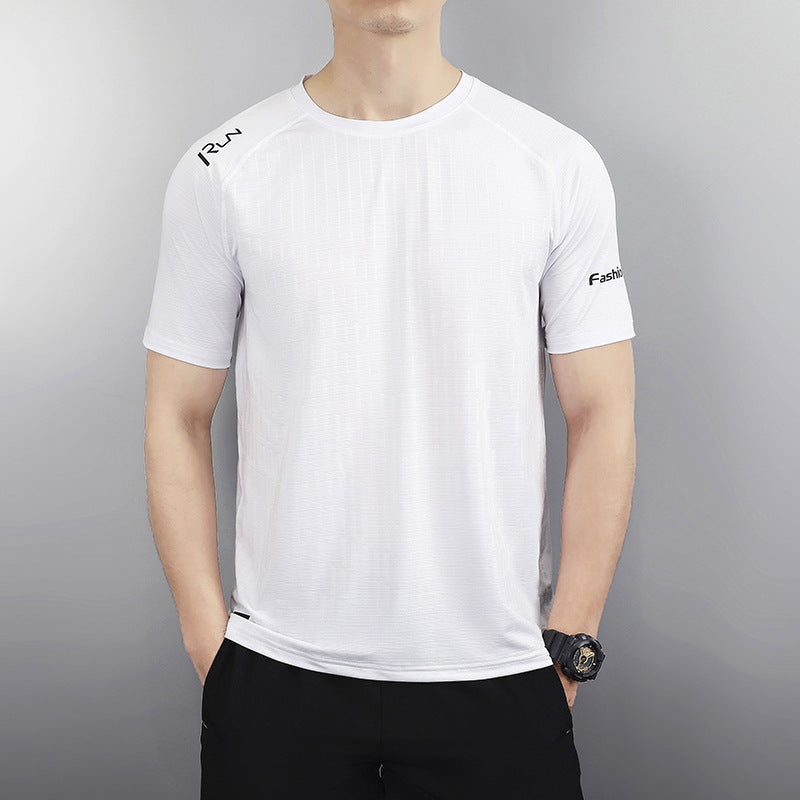 Summer Thin Breathable Men's Ice Silk Quick-drying T-shirt Sports Casual Round Neck Oversized Men's Wear T-shir