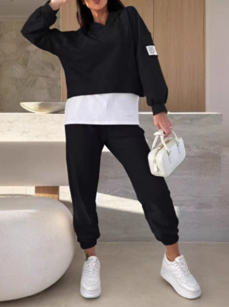 Hooded Sweatshirt Suit Loose Long Sleeve False Two-piece Tops And Jogger Sports Trousers | Koalakits36