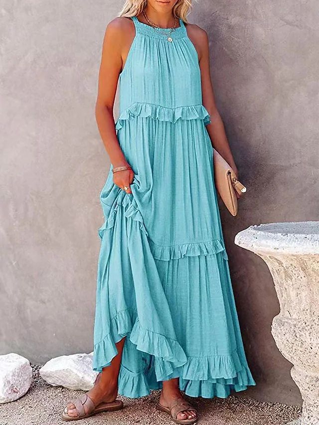 Summer Vacation Style Halter Neck Long Dresses Women Fashion Backless | Koalakits36