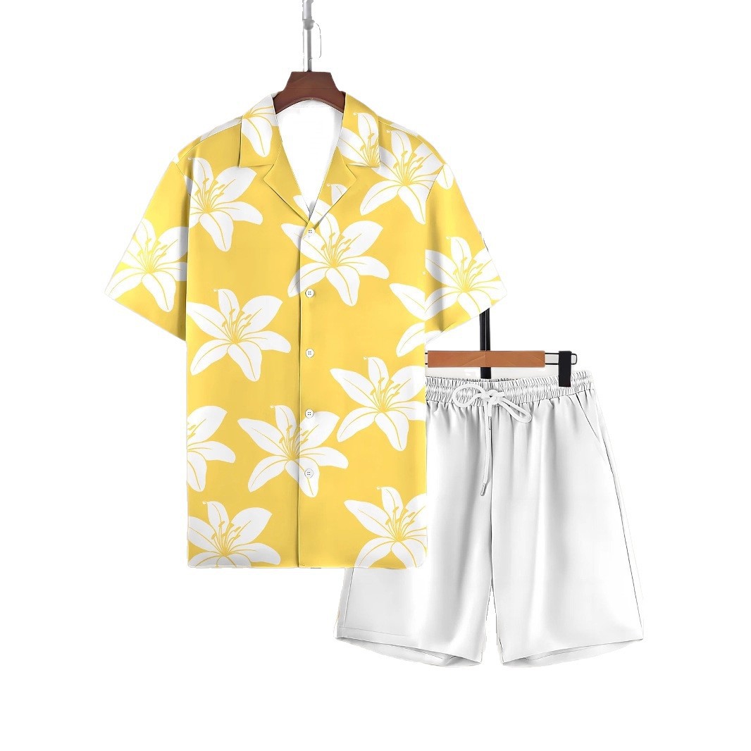 Printed Trendy Loose Short-Sleeve Shirt And Shorts Mens Set
