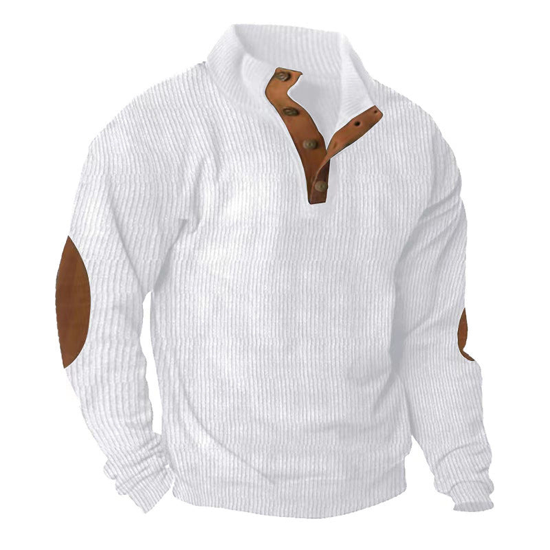Men’s Corduroy Stand Collar Sweater – Warm Long Sleeve Knit Pullover for Casual Autumn & Winter Wear