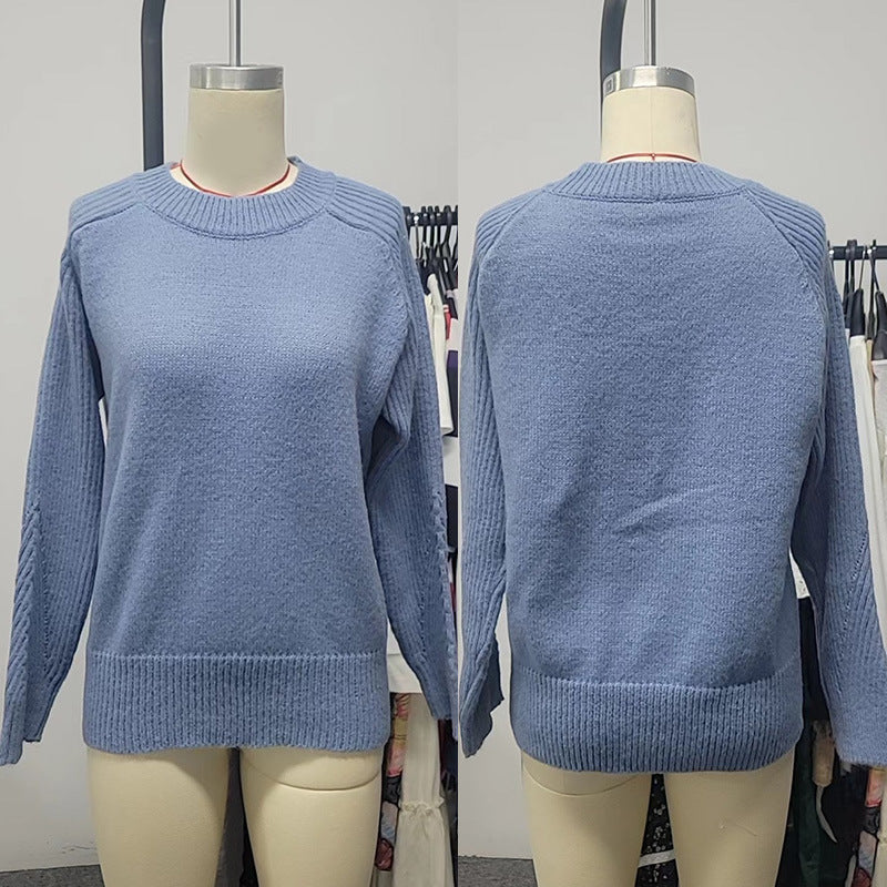 European Milk Blue Bedford Cord Sweater Women's Round-collar Long-sleeve Knitwear 