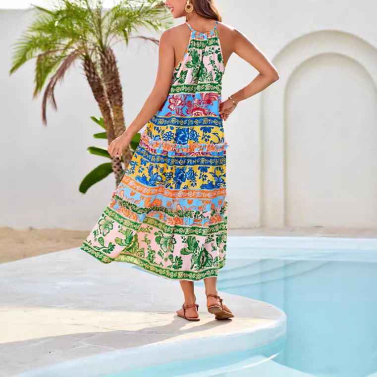 Fashionable Printed Contrast-Color Dress Womens Clothing