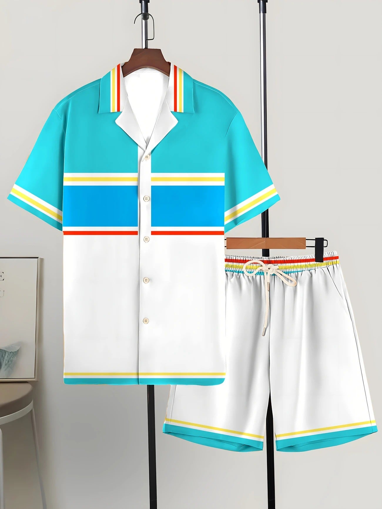 Printed Trendy Loose Short-Sleeve Shirt And Shorts Mens Set