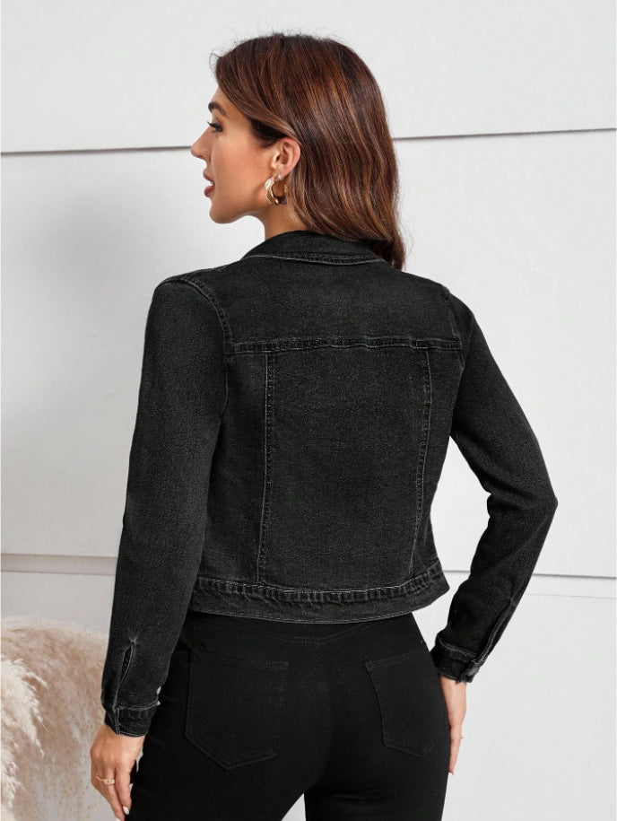 Women's Casual Distressed Cropped Denim Jacket | Koalakits36