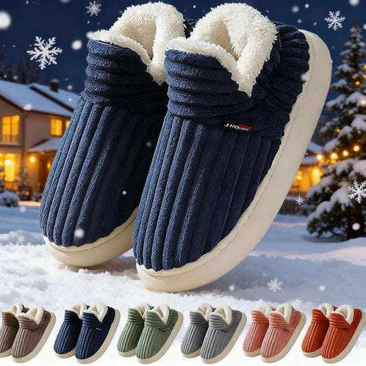Winter Plush Home Shoes Fashion Solid Color Stripes Floor Bedroom Slippers Indoor Outdoor Koalakits36