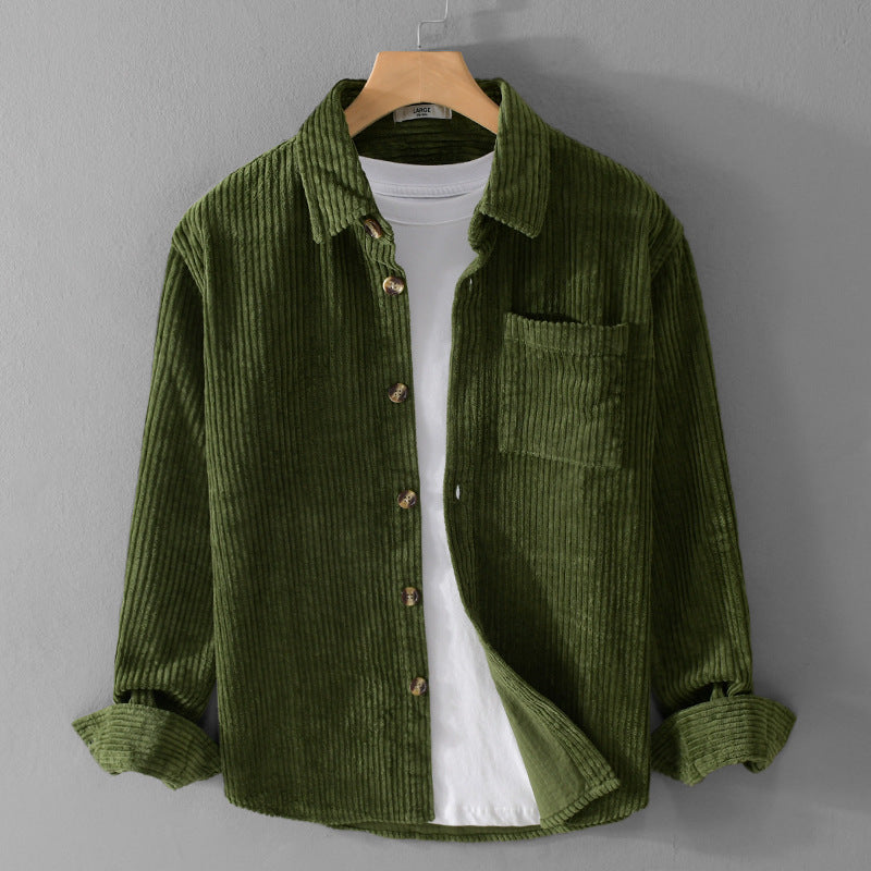 Winter Corduroy Shirt With Pocket Fashion Lapel Button Long Sleeve Top Men's Clothing Koalakits36