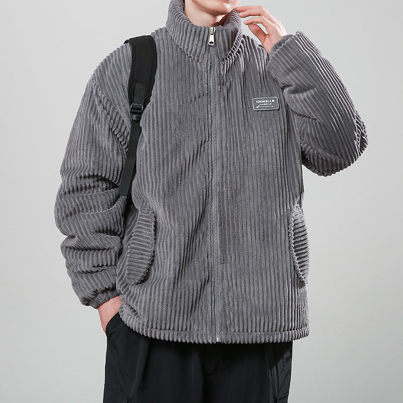 Winter Corduroy Cotton-padded Coat Warm Stand Collar Zipper Jacket Casual Outdoor Streetwear  Koalakits36