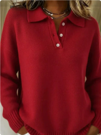 Printed Lapel Sweater Fashion Casual Long-sleeved Button Pullover Top Knitted Clothing Koalakits36