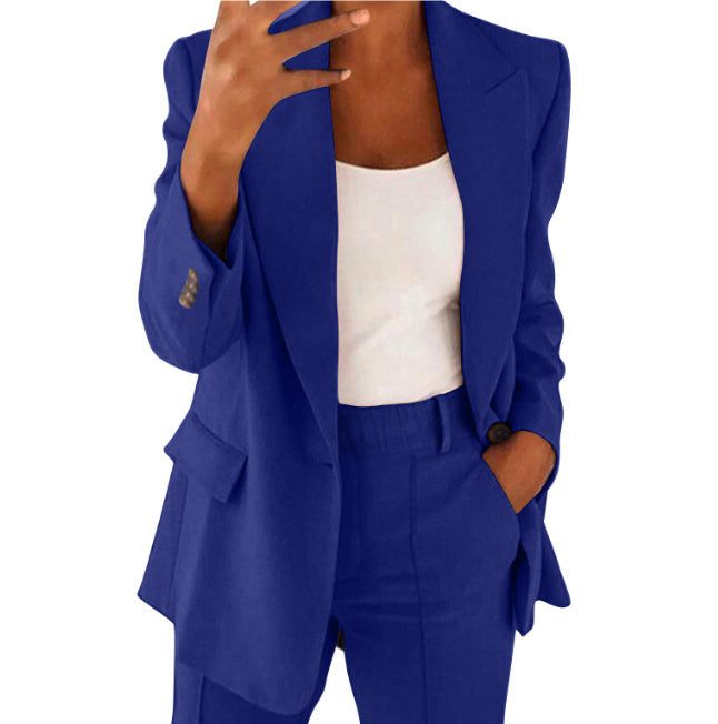 Ins Button Casual Suit Fashion Long-sleeved Lapel Blazer Jacket And Slim-fit Pocket Trousers | Koalakits36