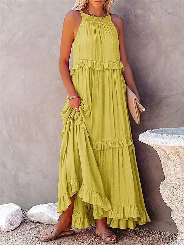 Summer Vacation Style Halter Neck Long Dresses Women Fashion Backless | Koalakits36
