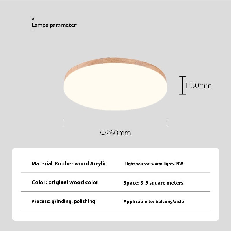 Nordic Style Living Room Simple Modern Ultra-thin Led Round Solid Wood Ceiling Lamp