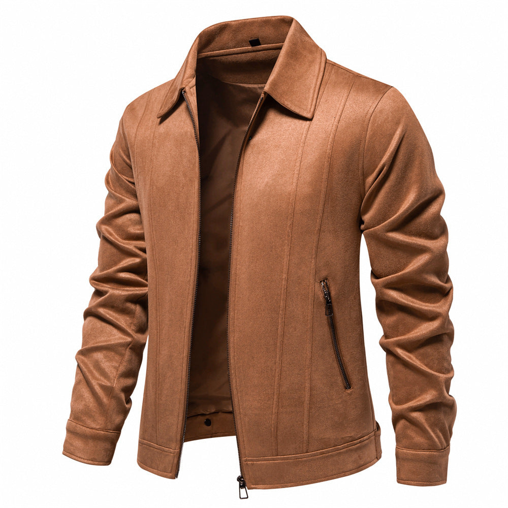 Fashion Lapel Zipper Jacket Autumn And Winter Solid Suede Coat 