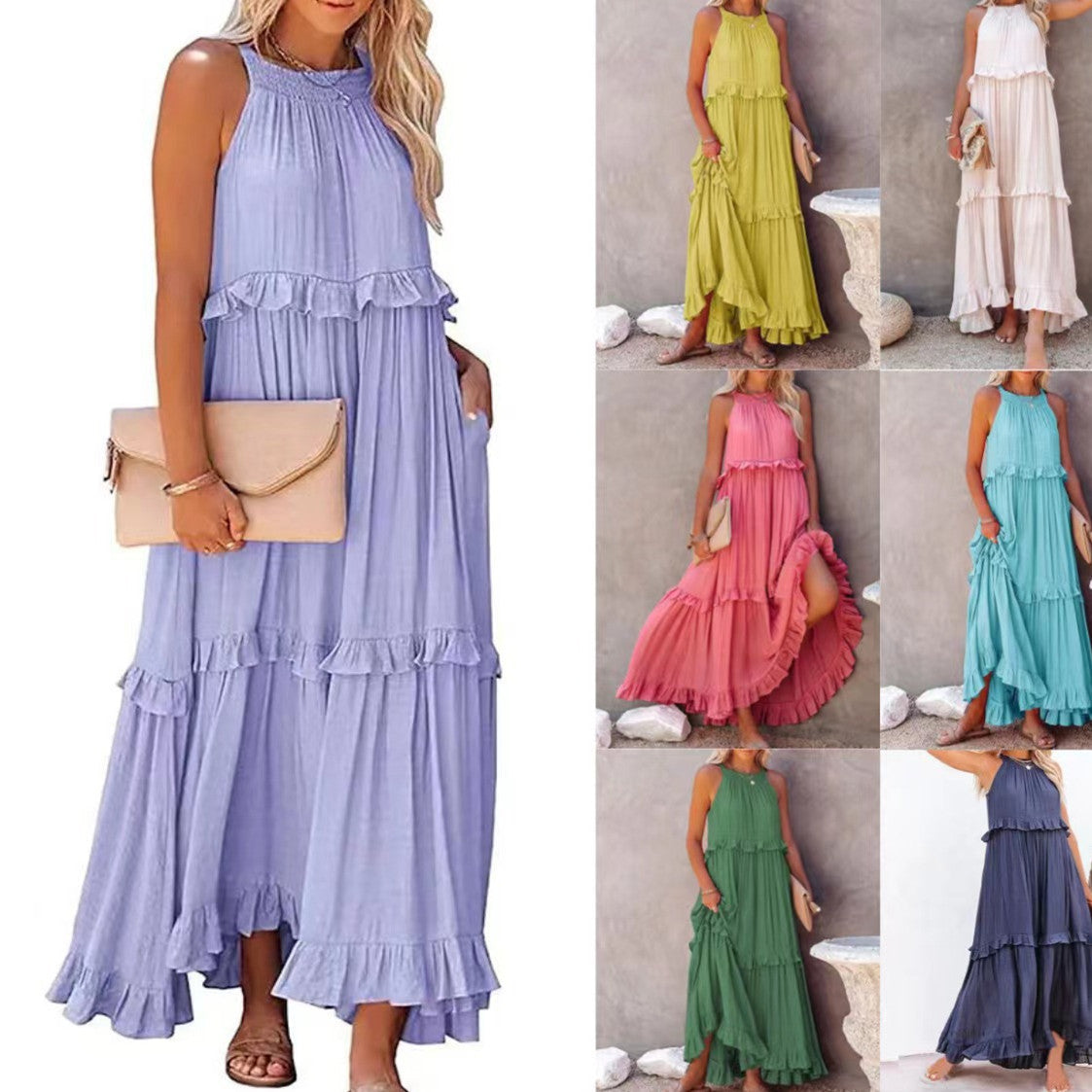Summer Vacation Style Halter Neck Long Dresses Women Fashion Backless | Koalakits36
