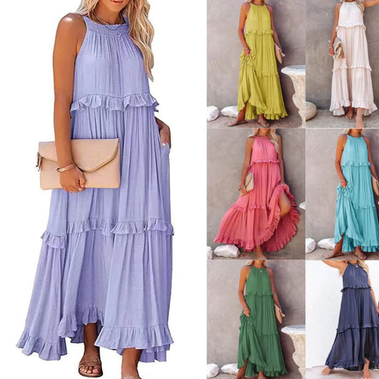 Summer Vacation Style Halter Neck Long Dresses Women Fashion Backless | Koalakits36