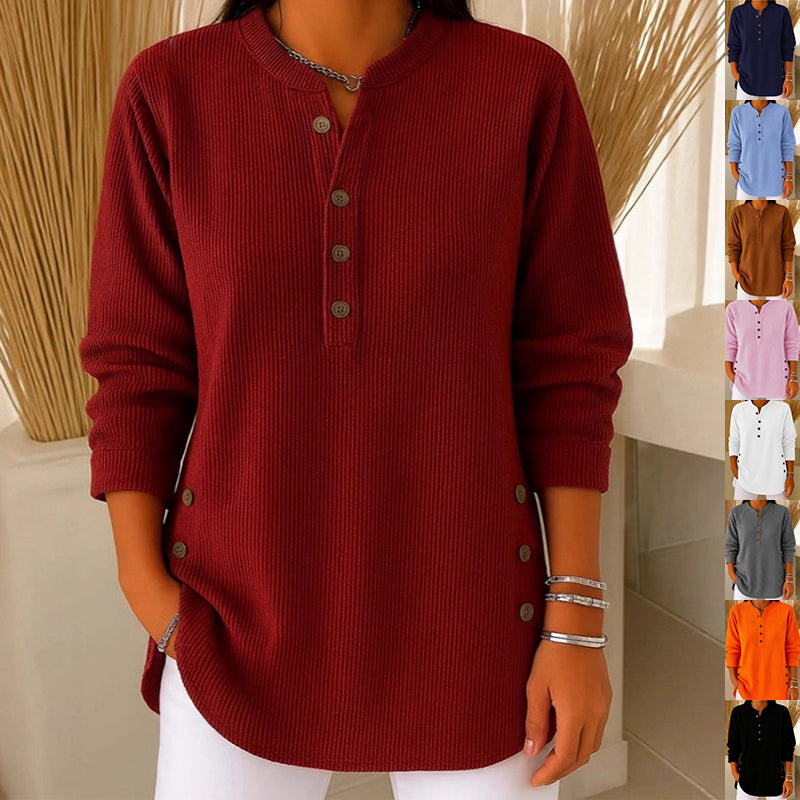 Women’s V-Neck Button Long Sleeve Sweater Casual Top