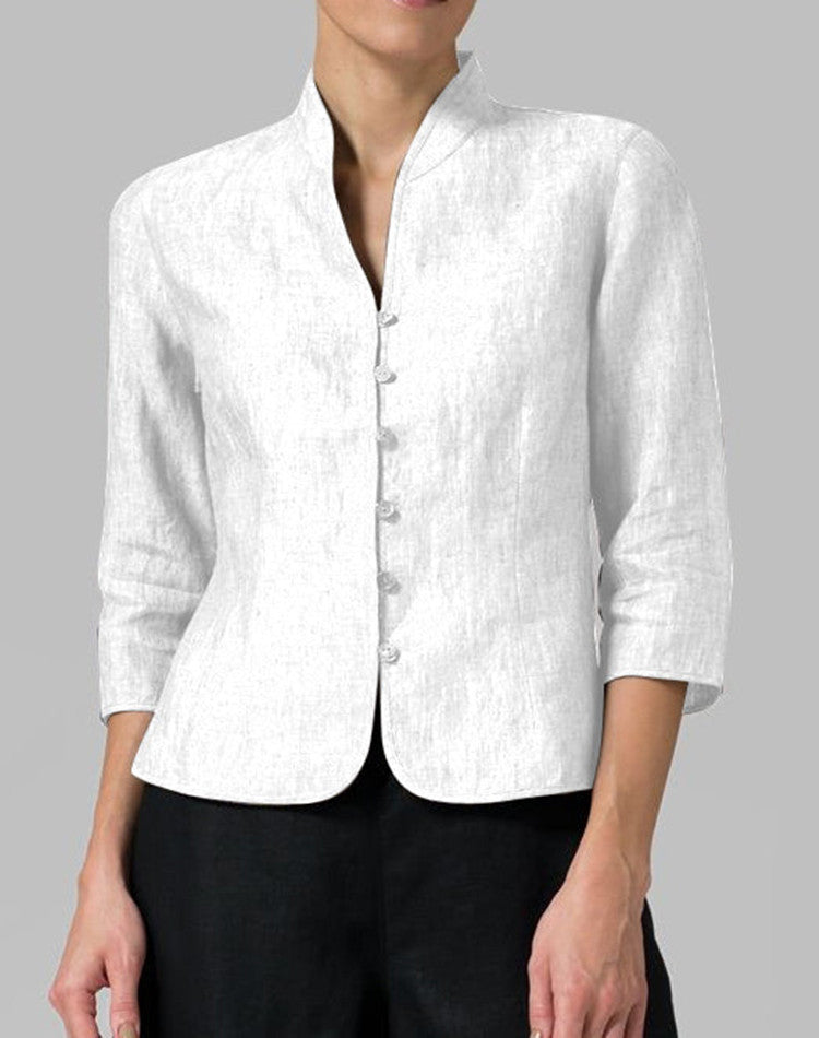 slim-fit three-quarter sleeve jacket features a V-neck and a stand collar | Koalakits36