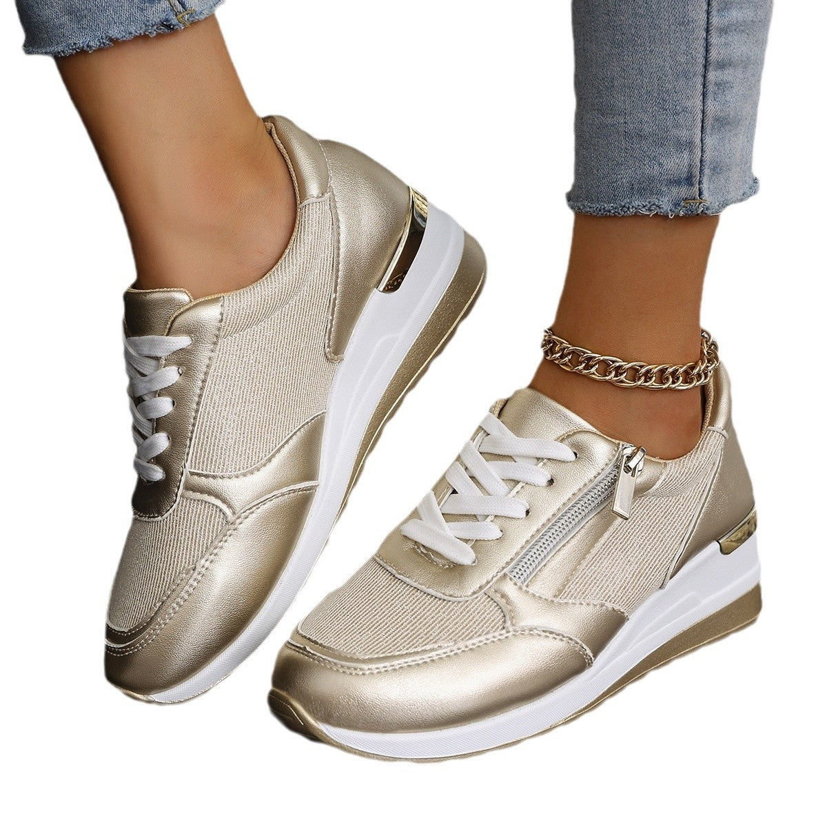 Women's Lace-up Casual Shoes Fashion Side Zipper Design Thick-soled Shoes Walking Running | Koalakits36