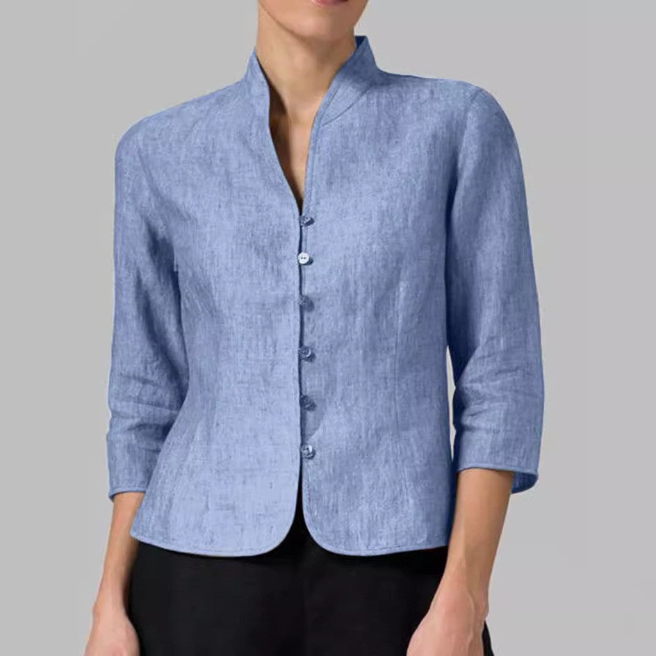 slim-fit three-quarter sleeve jacket features a V-neck and a stand collar | Koalakits36