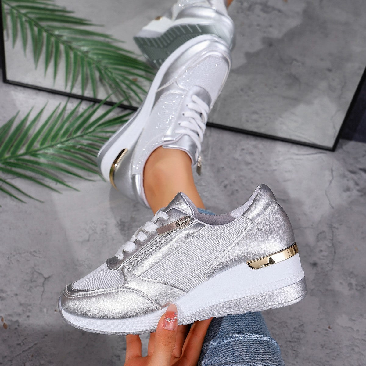 Women's Lace-up Casual Shoes Fashion Side Zipper Design Thick-soled Shoes Walking Running | Koalakits36