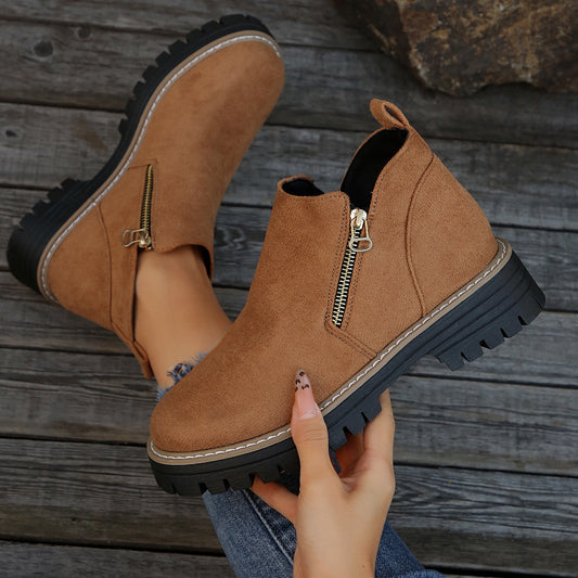 Fashion Ankle Boots With Side Zipper Ins Chunky Boots Autumn Winter Suede Shoes Women Koalakits36
