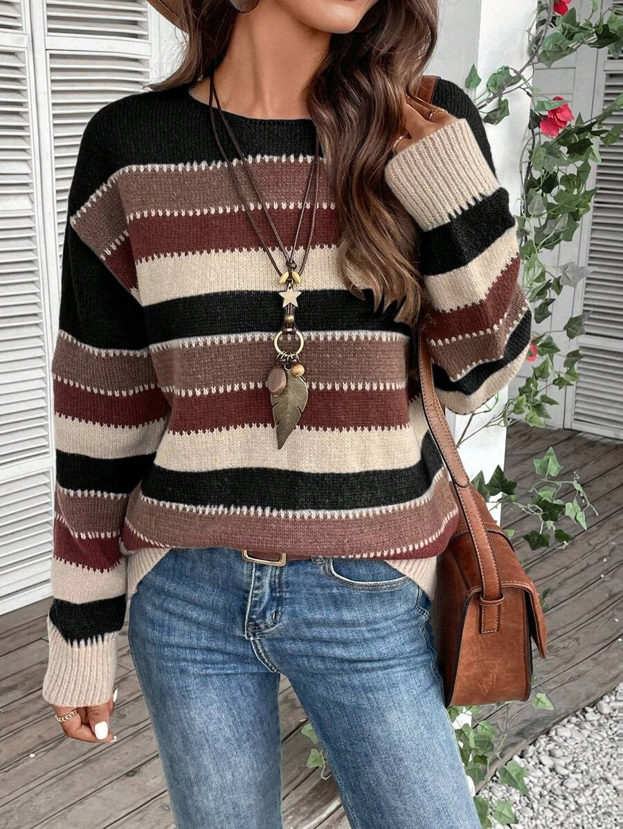 Colorblock Striped Pullover Sweater Fashion Casual Long Sleeve Top Autumn And Winter Clothing Koalakits36