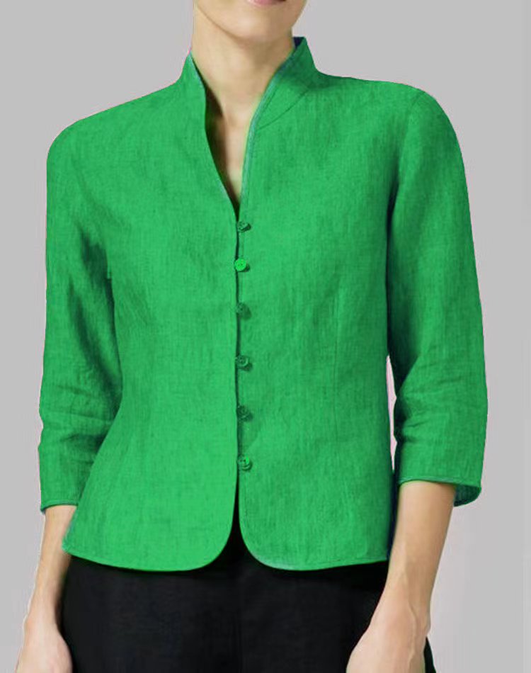 slim-fit three-quarter sleeve jacket features a V-neck and a stand collar | Koalakits36