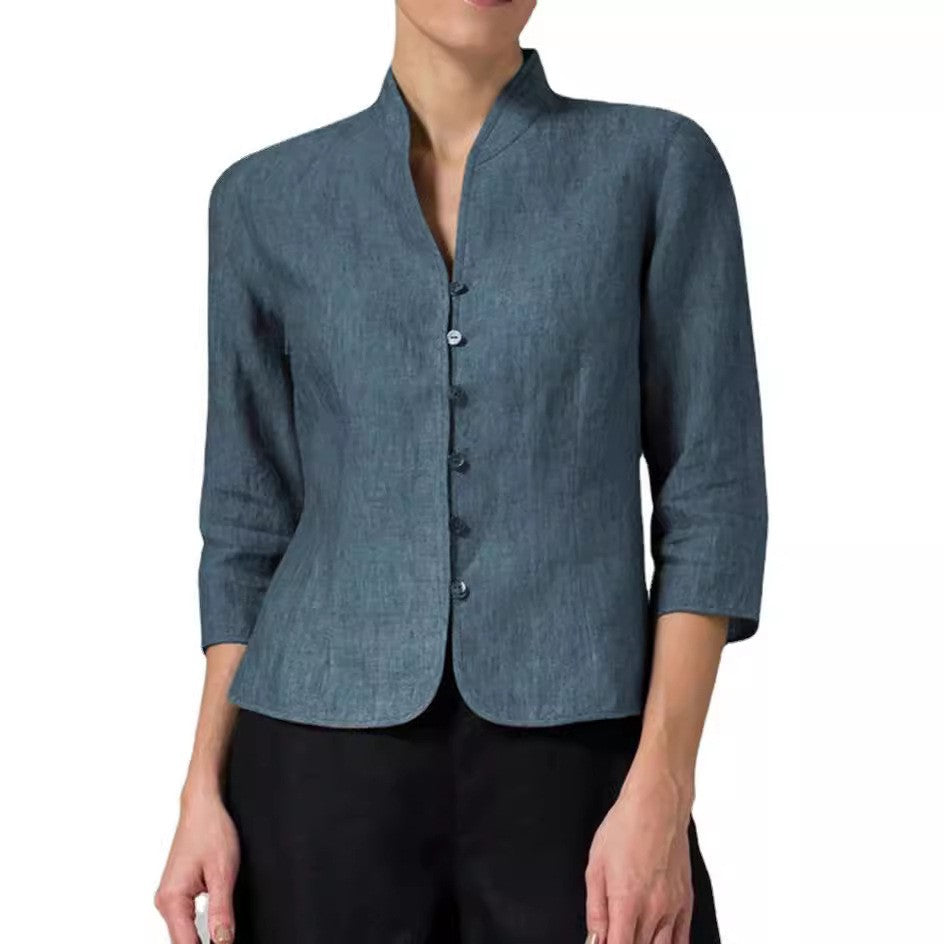 slim-fit three-quarter sleeve jacket features a V-neck and a stand collar | Koalakits36