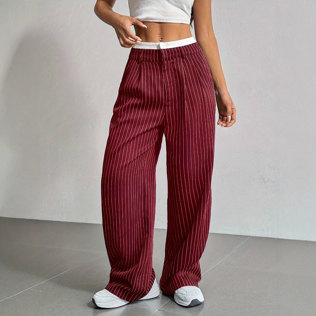 Stripe Printed Trousers Fashion High Waist Straight Leg Pants With Pocket Zipper Casual  | Koalakits36