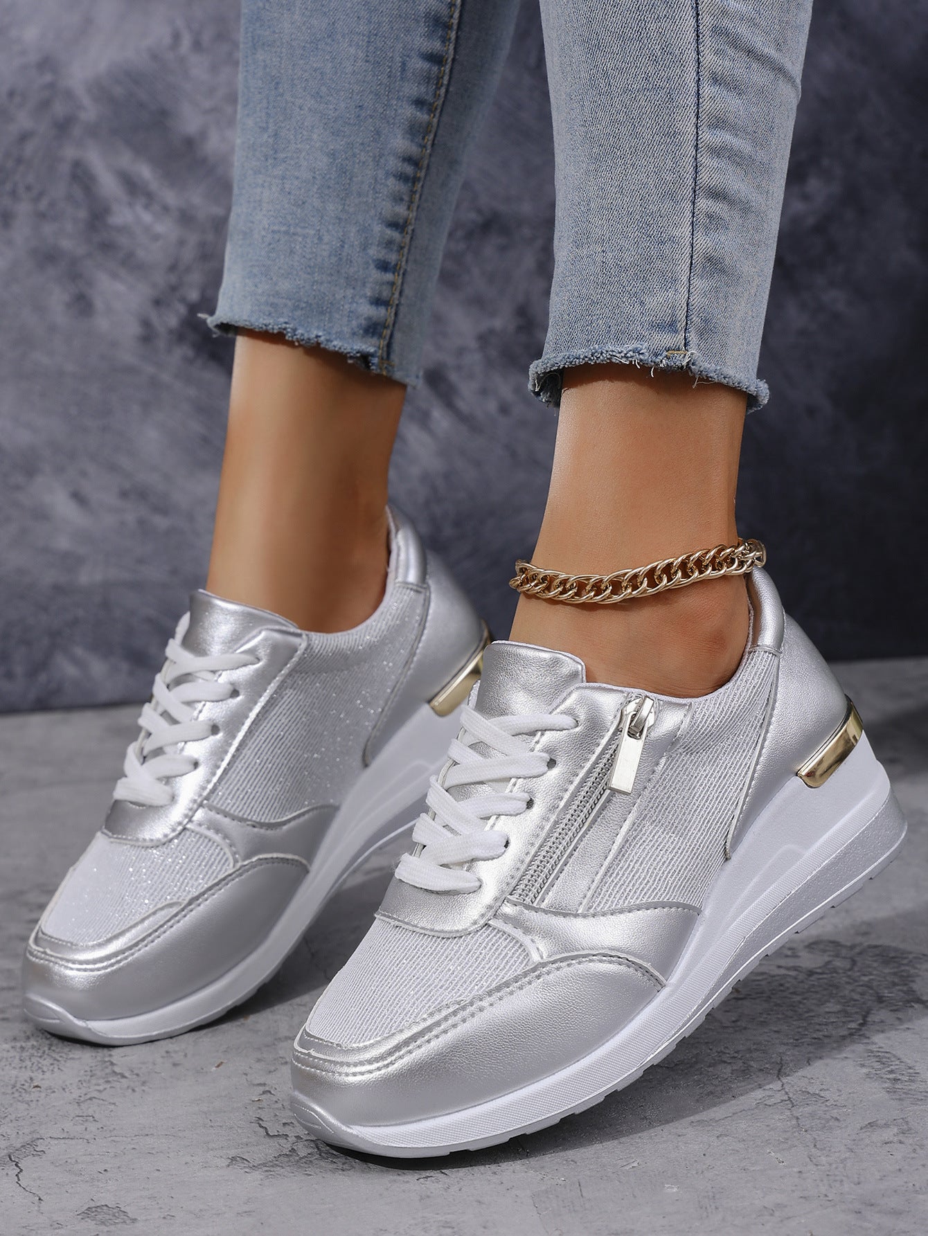 Women's Lace-up Casual Shoes Fashion Side Zipper Design Thick-soled Shoes Walking Running | Koalakits36