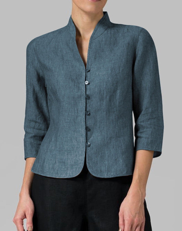 slim-fit three-quarter sleeve jacket features a V-neck and a stand collar | Koalakits36
