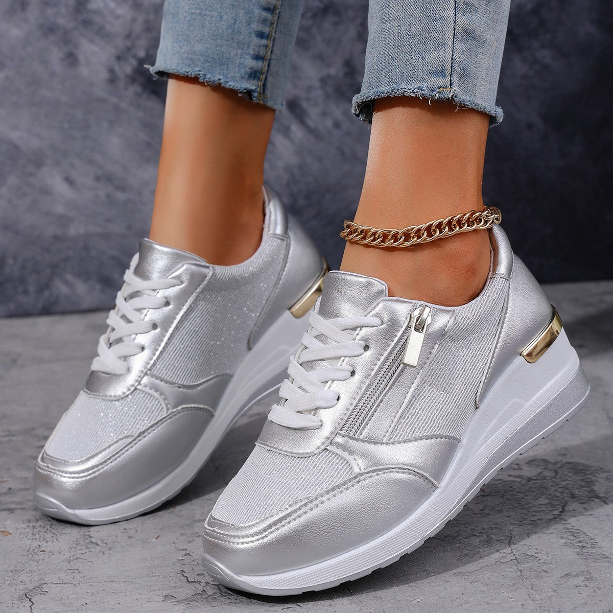 Women's Lace-up Casual Shoes Fashion Side Zipper Design Thick-soled Shoes Walking Running | Koalakits36