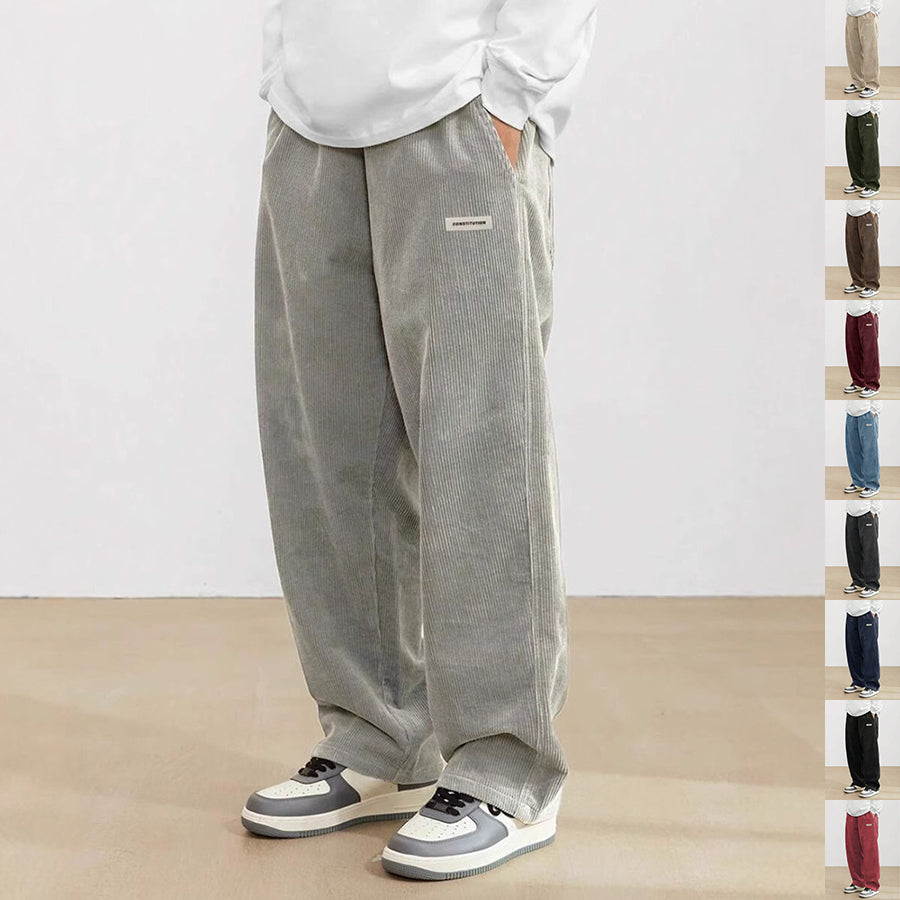 Men's Drawstring Trousers Casual Loose-fitting Pockets Straight Pants Sports Clothing