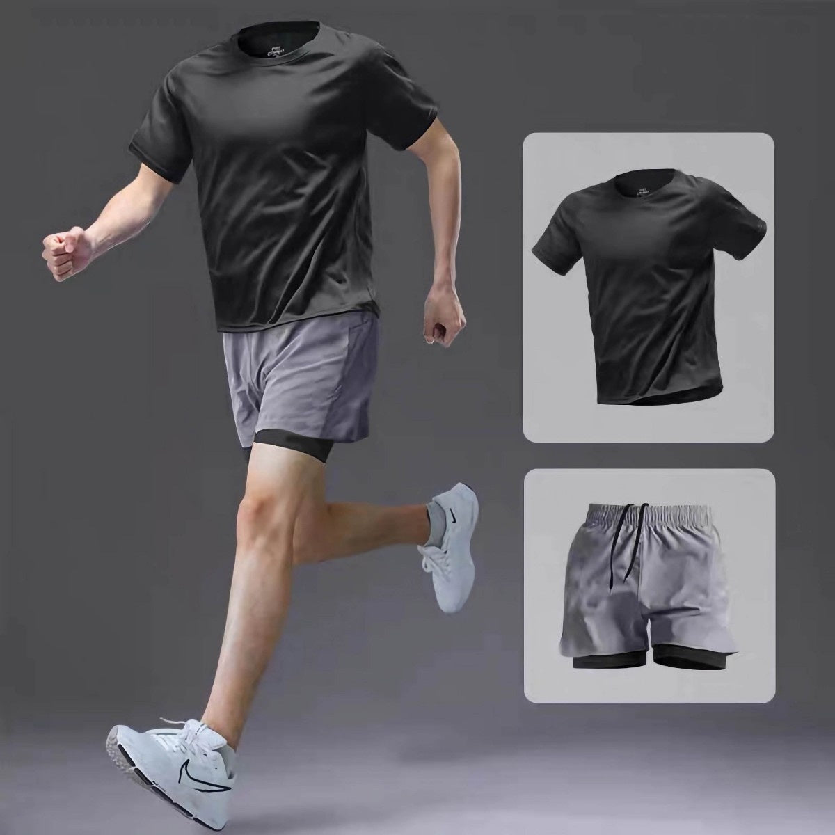Summer Mens T-shirt Quick-drying Gym Wear Set Sports Shorts