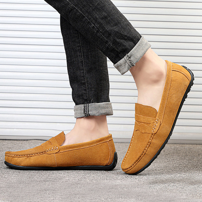 Men's Solid Color Suede Loafers Breathable Comfort Slip-on Flat Shoes | Koalakits36